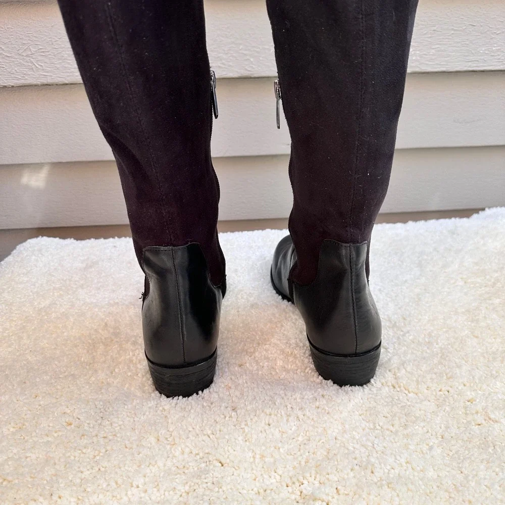 Sam Edelman Jacob Black Leather Over The Knee Boots Womens 8M Low Block Heel